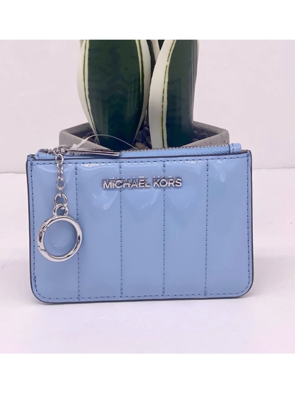 Michael Kors Sky Blue Card Holder with Keychain - Picture 2 of 10